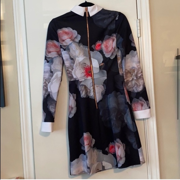Ted baker size 0 dress long sleeve floral collared - Picture 4 of 5